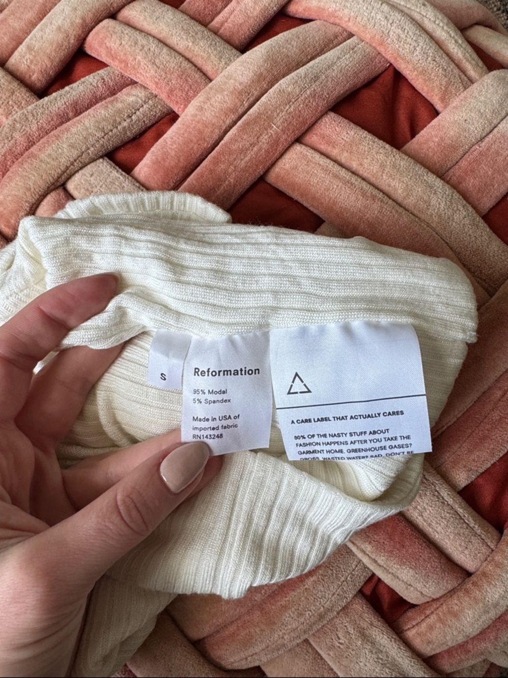 NWOT Reformation Ribbed Lace-Up Cream Tank Top - Picture 5 of 5